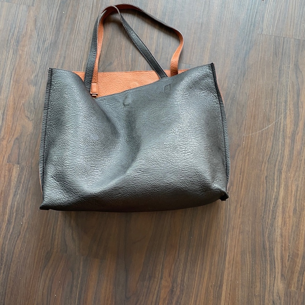 BP reversible brown and black vegan leather tote